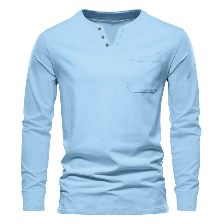 Herrer langærmet Henley T-shirt med stilfuld knapdesign og praktisk brystlomme Stilla