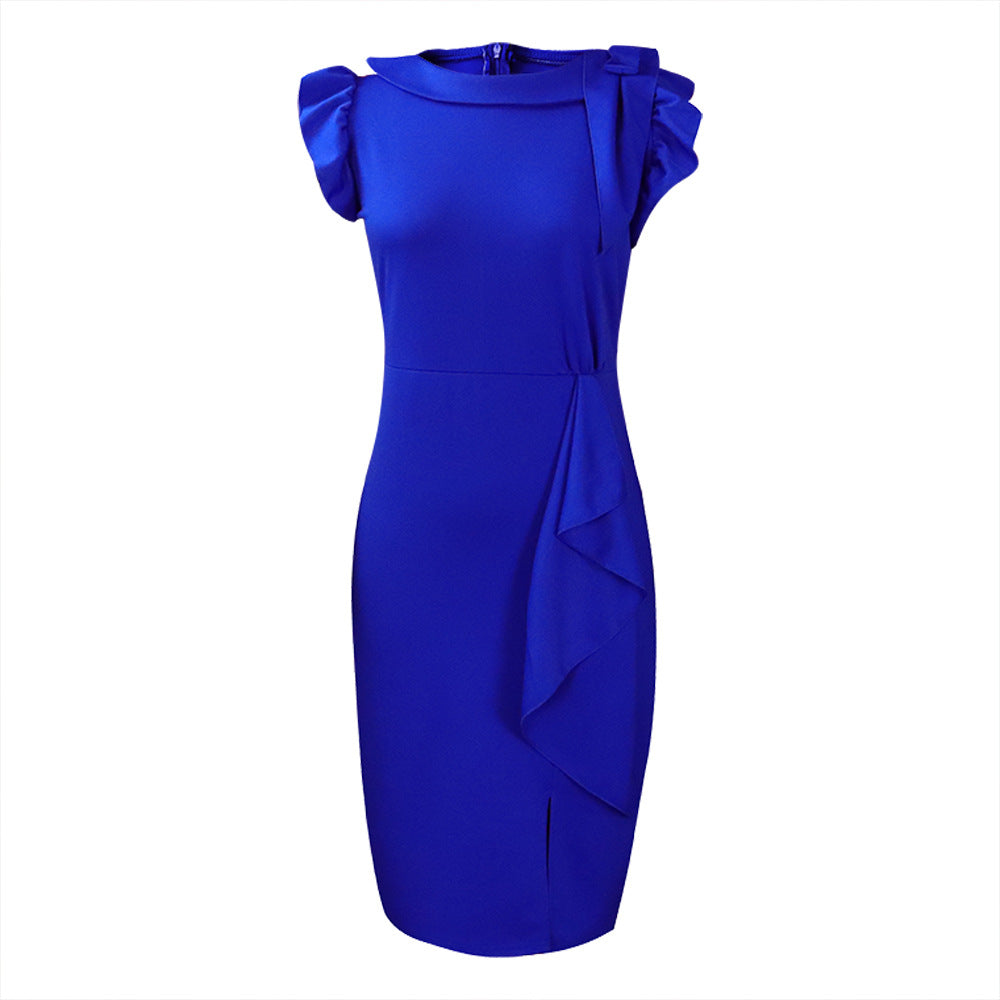 Dame pencil dress med dekorative flæser og elegant split Stilla