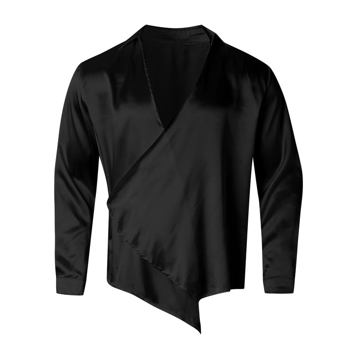 Dame nan asymmetrisk satin v-hals indpakningsbluse med dyb v-hals Skovae