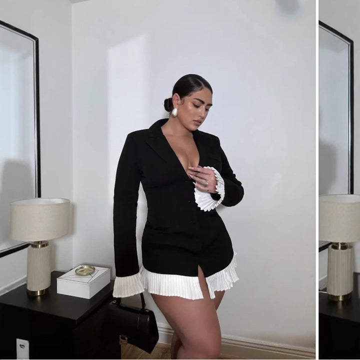 Dame elegant blazer med spændende plisseret nederdel Stilla