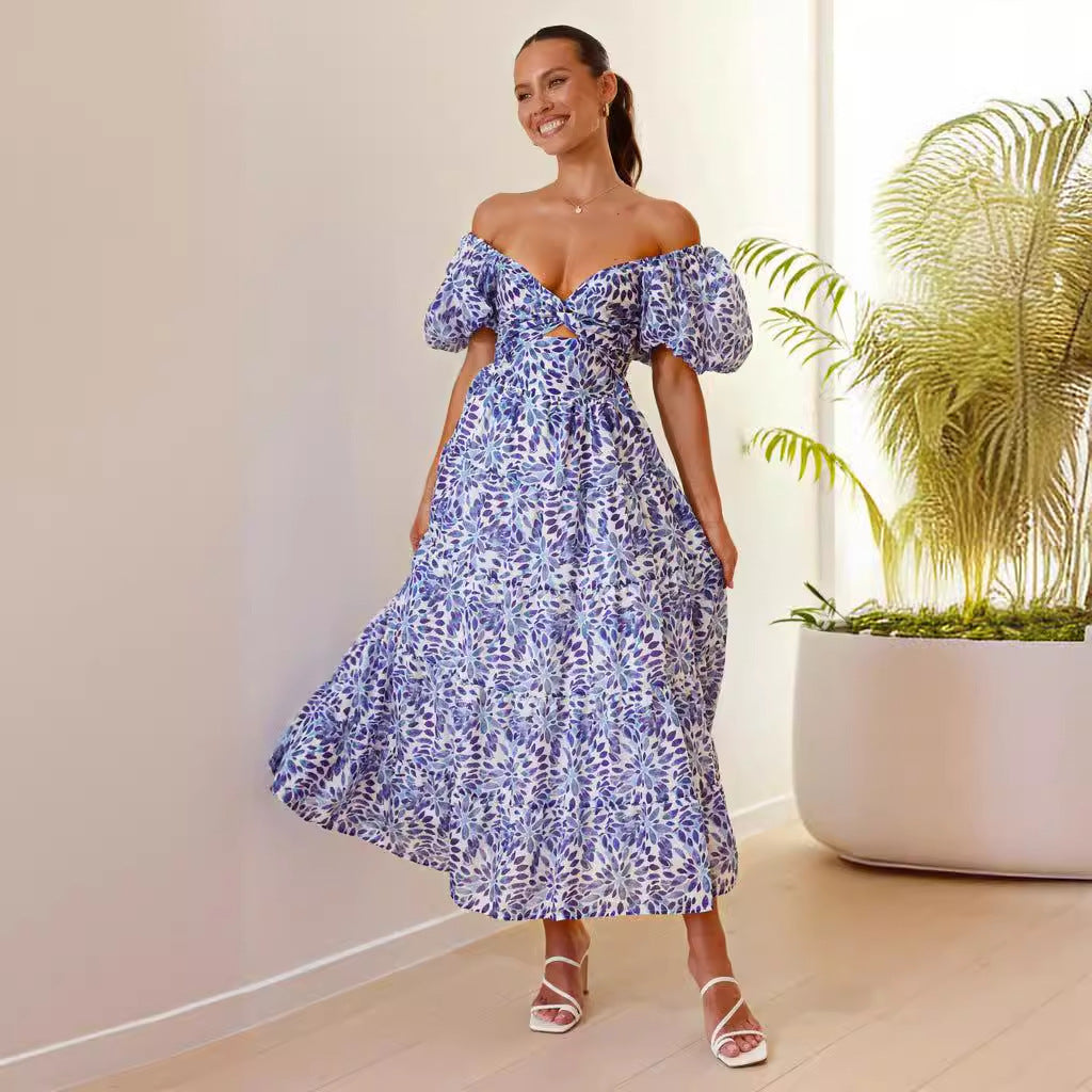 Kvinders maxi kjole med sofistikeret off-the-shoulder design og voluminøse puff ærmer Stilla