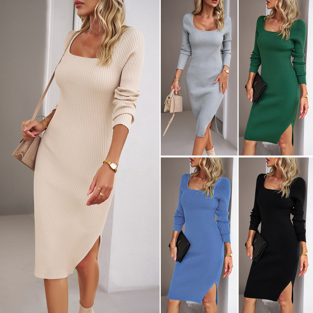 Dame Langærmet Strikkjole med Cut-Out-design og asymmetrisk søm Stilla