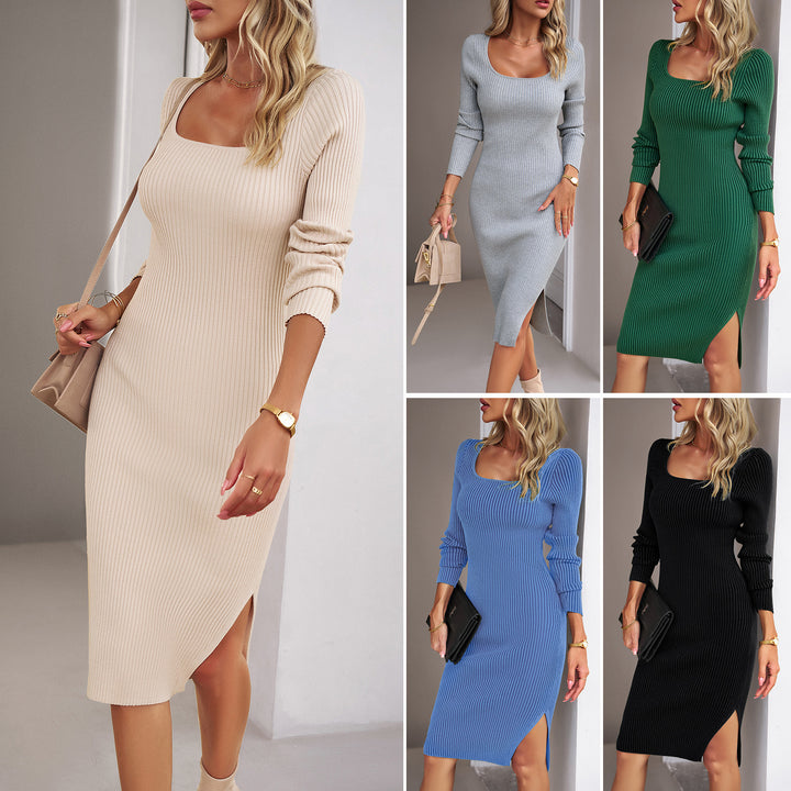 Dame Langærmet Strikkjole med Cut-Out-design og asymmetrisk søm Stilla