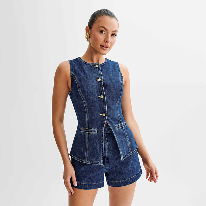 Dame Jeans Vest med matchende Shorts Stilla