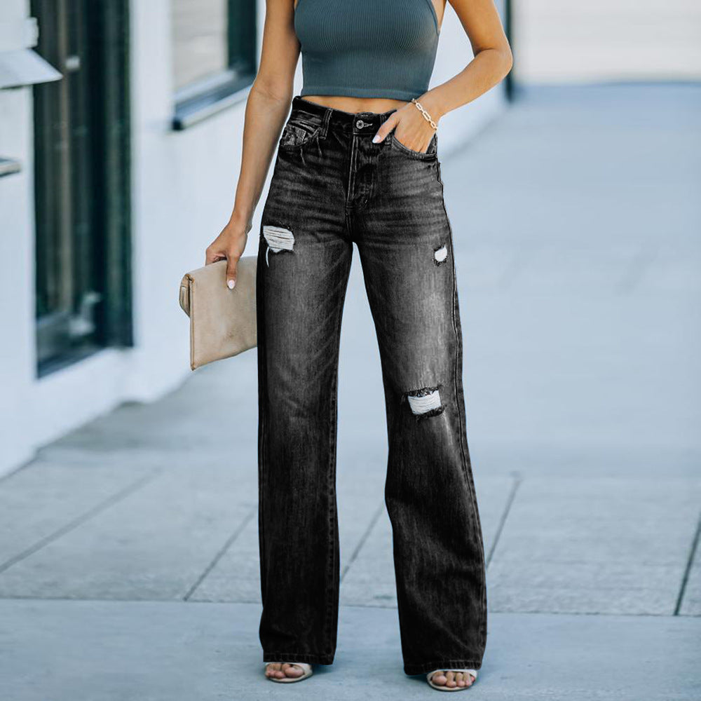 Dame Flared Jeans med Destroyed-detaljer og høj talje Stilla