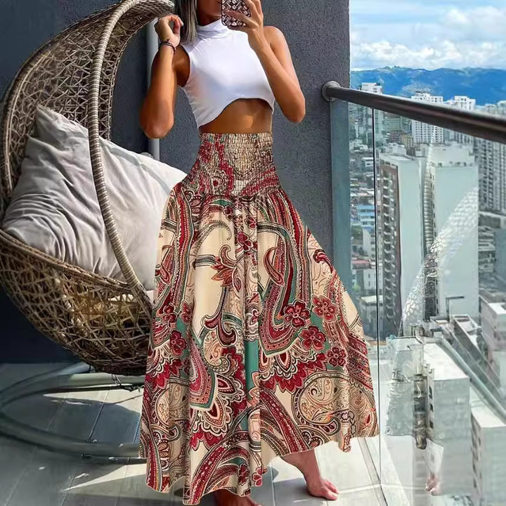 Dame Boho Maxi-nederdel med elastisk talje Stilla