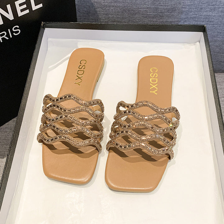 Dame Glamourøse Slide-Sandaler med funklerende Strassdekorationer og komfortabel sål Stilla