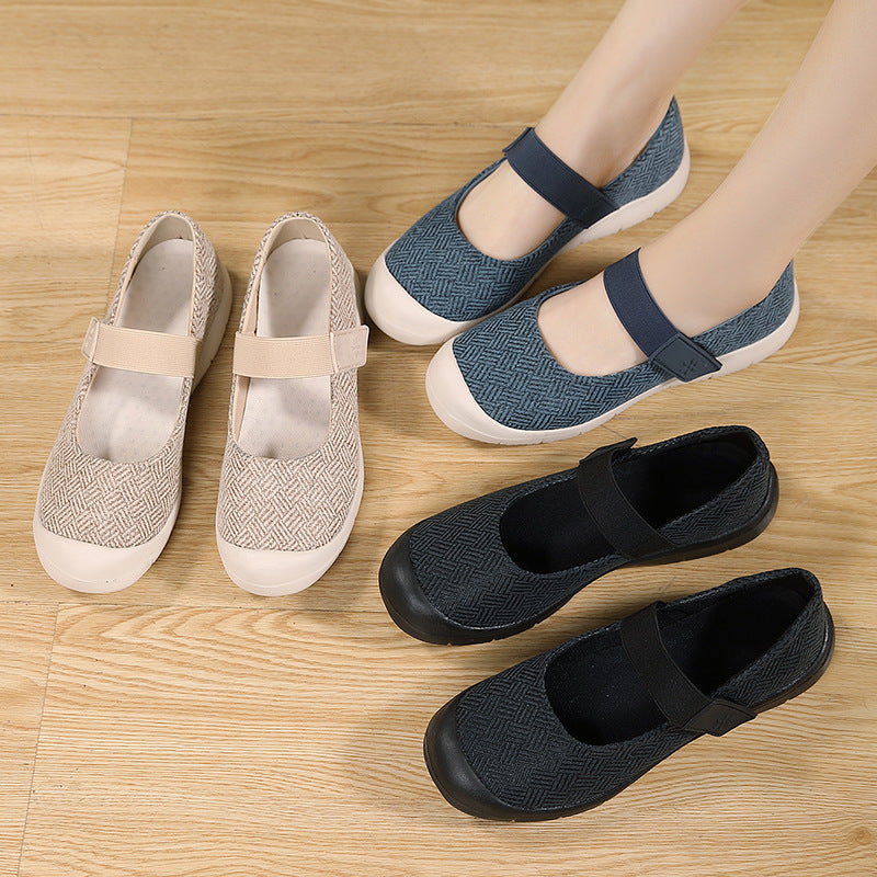 Dame nan komfortabel strik-rem ballerina med justerbar velcro og fleksibel gummisål Skovae