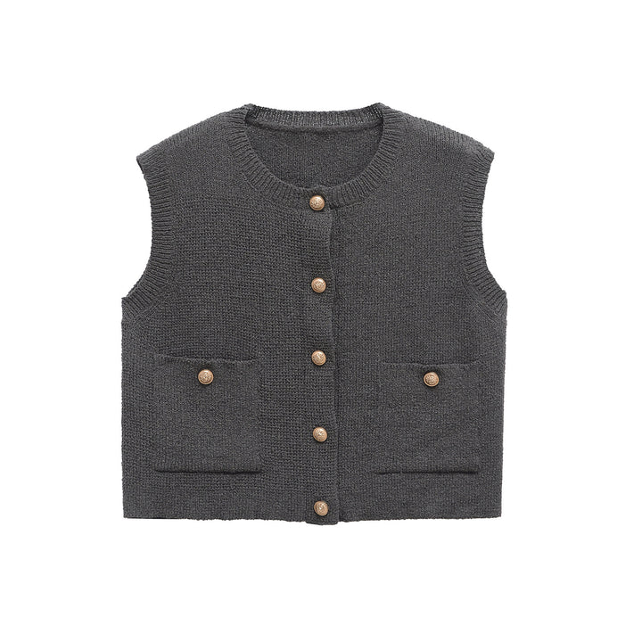 Femme Strikknap-Cardigan uden ærmer Vest Stilla