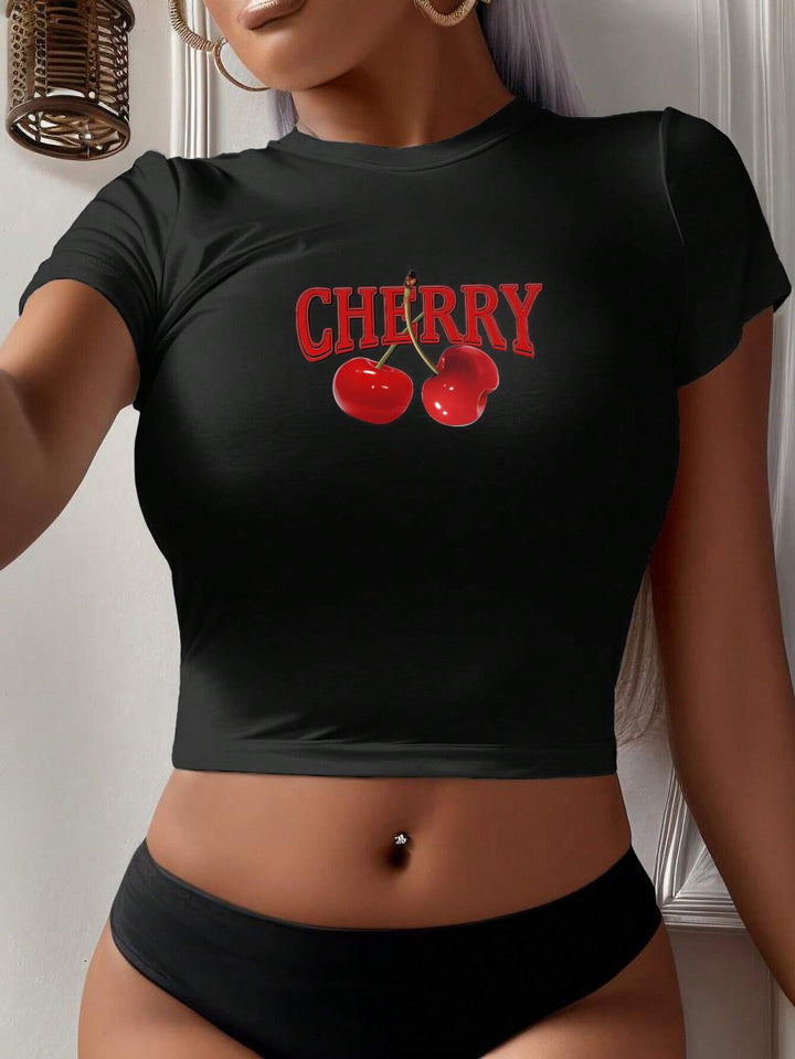 Dame Crop-T-Shirt med kreativt bjørnemotiv og sjovt citat Skovae
