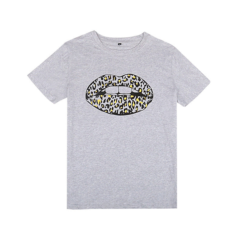 Damer Grafiktryk T-shirt med Leopard Kiss Design Stilla