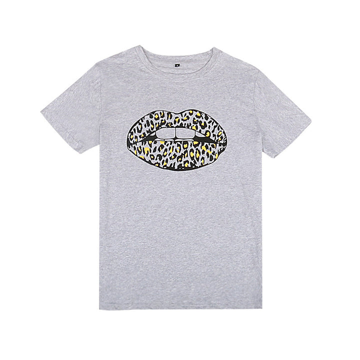 Damer Grafiktryk T-shirt med Leopard Kiss Design Stilla