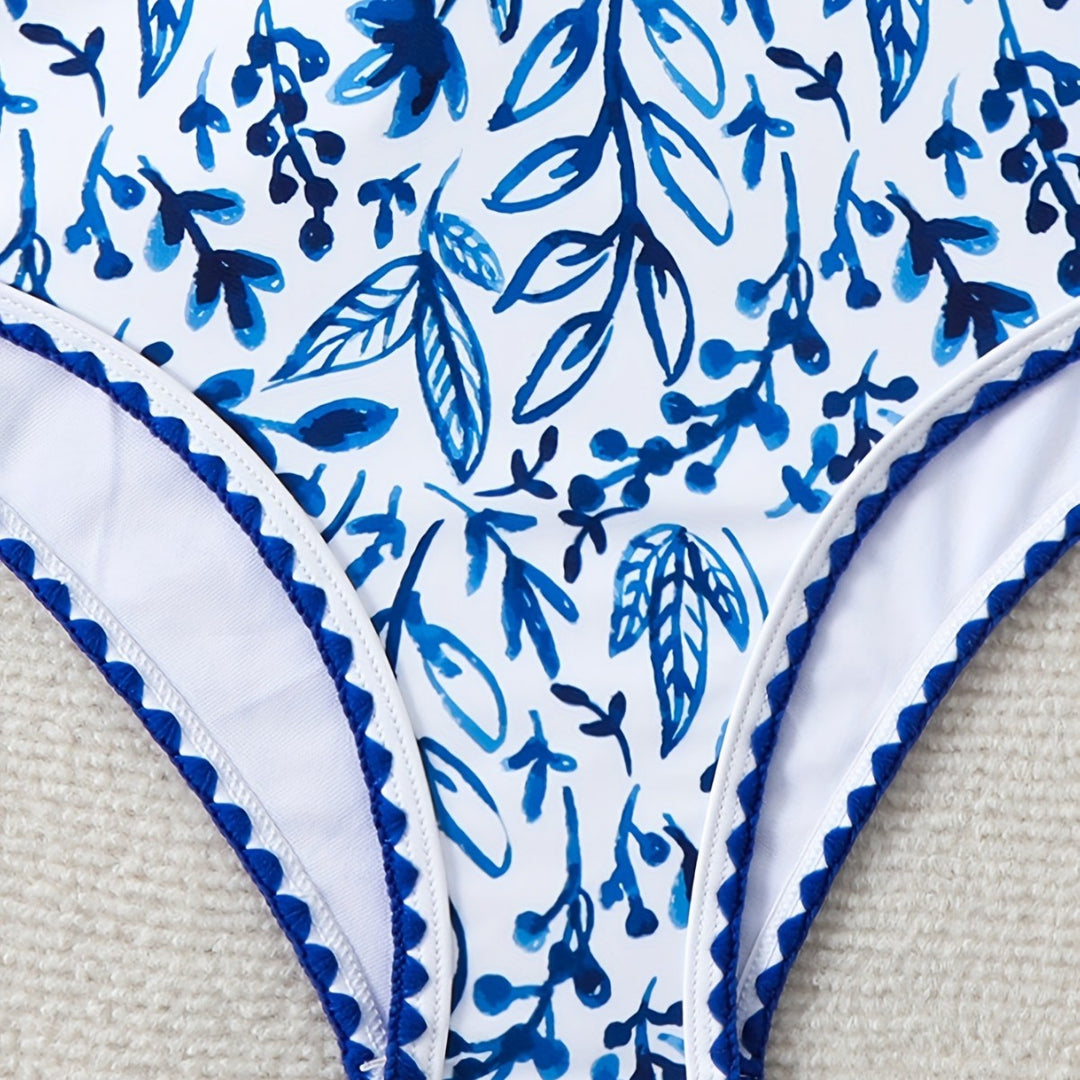 Damer højtaljede bikinisæt med blomsterdesign Skovae