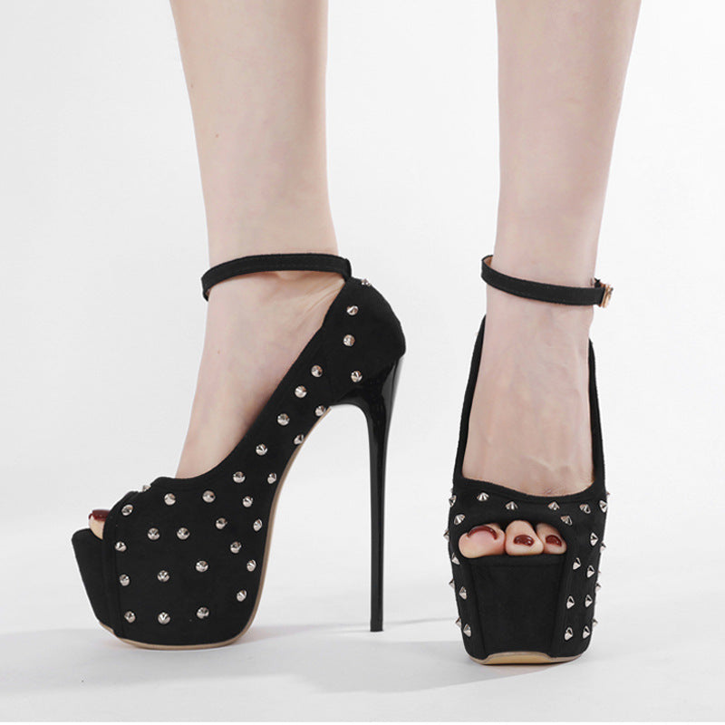 Damer High Heel Plateau-sandaletter med glitrende strassdetaljer og justerbar ankelrem Stilla
