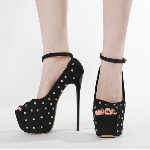 Damer High Heel Plateau-sandaletter med glitrende strassdetaljer og justerbar ankelrem Stilla