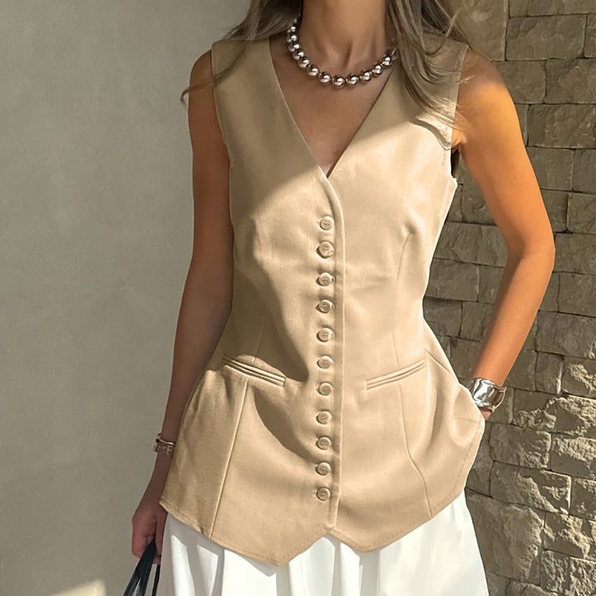 Damer tailsyet vest med knapdetaljer og elegant struktur Stilla