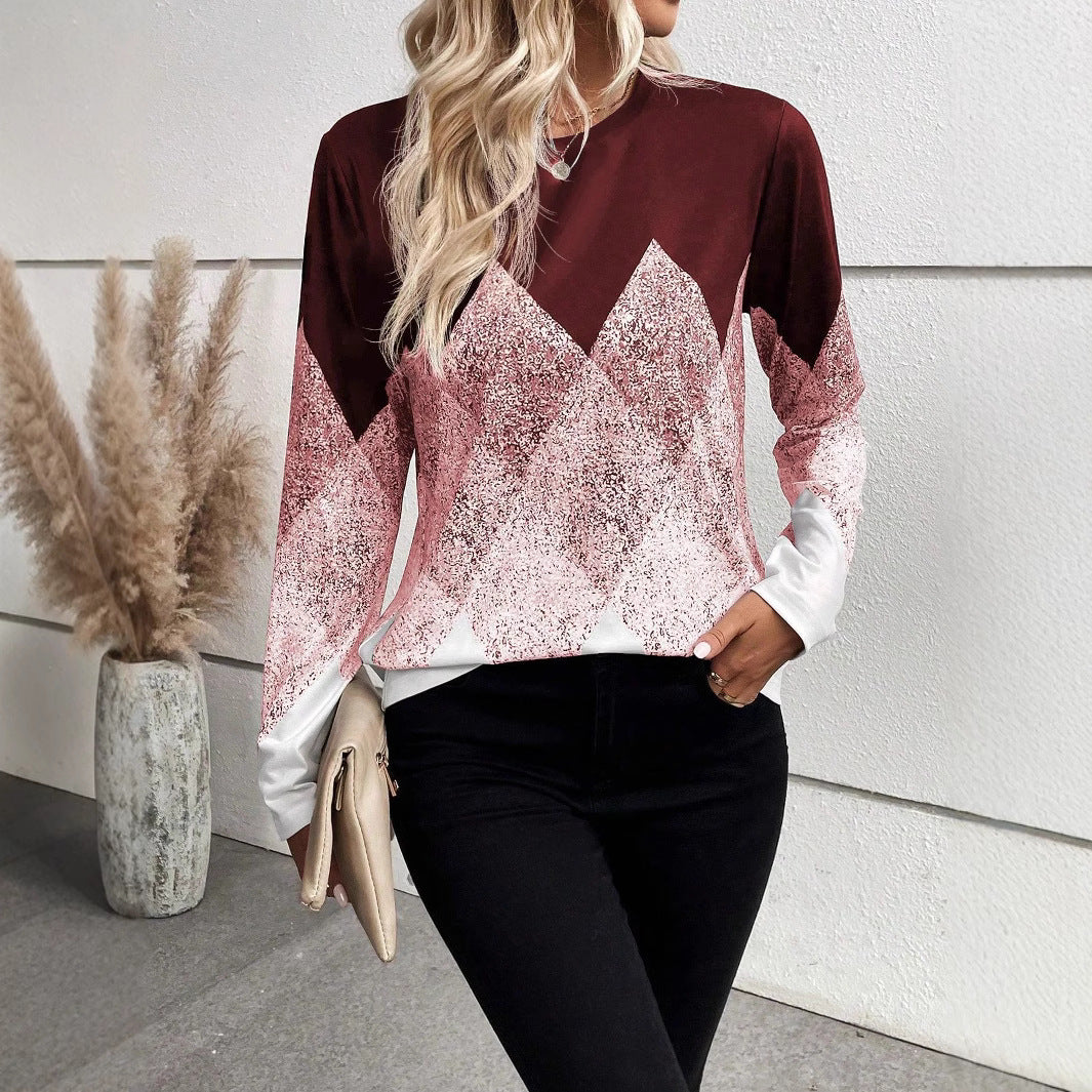 Dame Langærmet skjorte med moderne geometrisk mønster Stilla