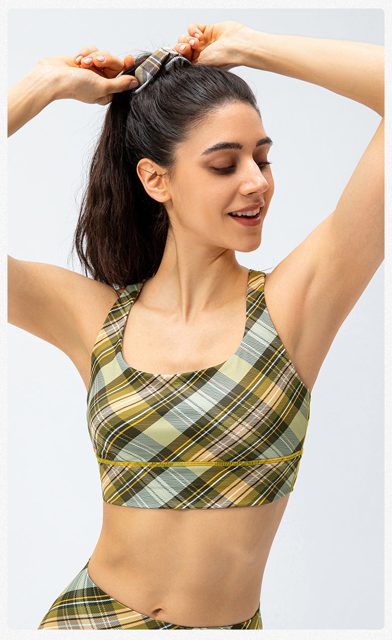 Stilla | Feel Yoga Sports Bra Houndstooth Shockproof Running Vest Med Brystpude, Fitness Bh Med Ternet Element