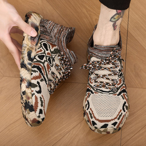 Unisex nan strikket sokkensneaker med camouflage-motiveret, støddæmpende profilsål Skovae