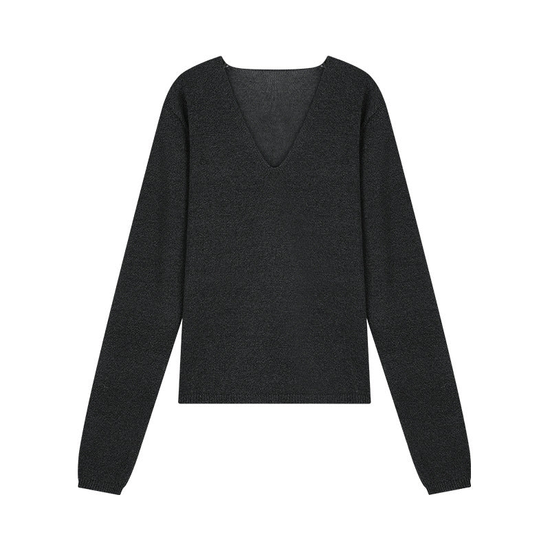 Dame elegant pullover med V-hals og blødt struktureret materiale Stilla