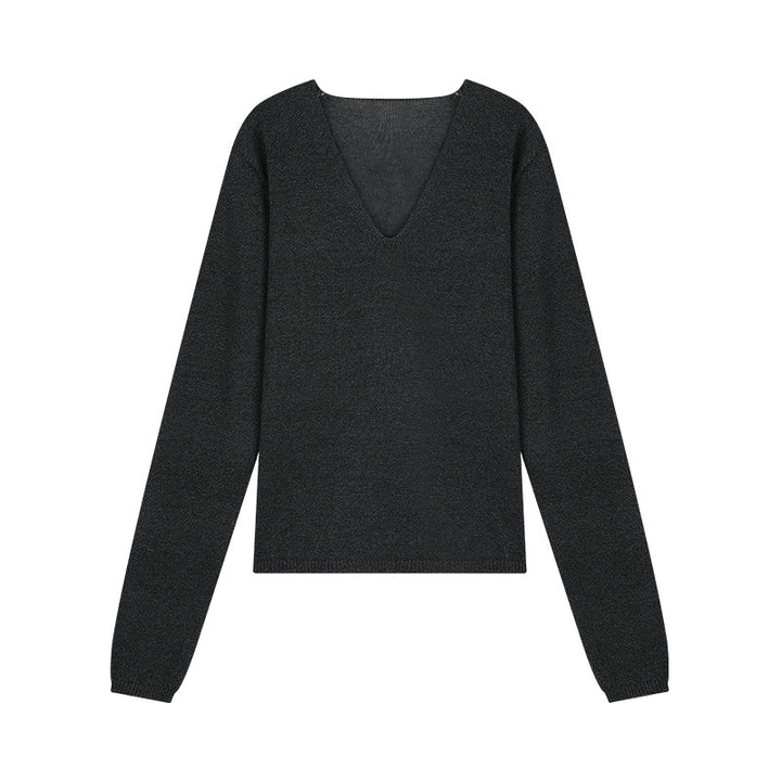 Dame elegant pullover med V-hals og blødt struktureret materiale Stilla