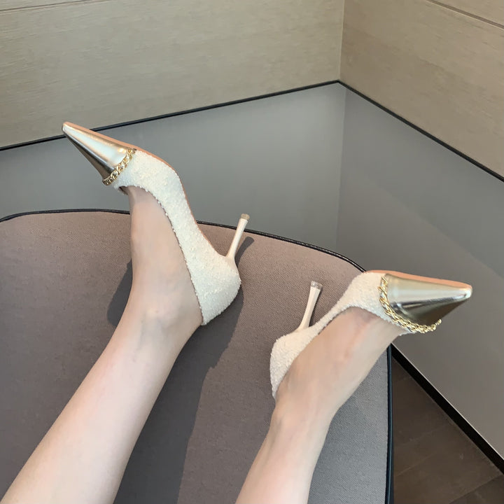 Dame spidsede pumps med elegant metallic-detalje og kvalitets tekstiloverdel Stilla