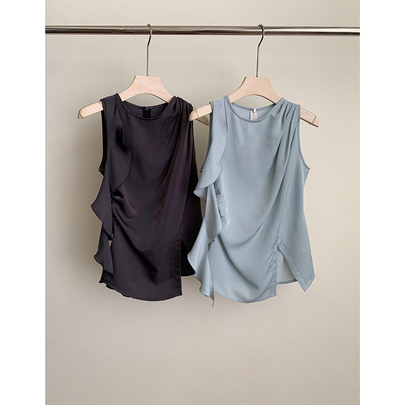 Dame ærmeløs top med asymmetrisk flæserdesign Stilla