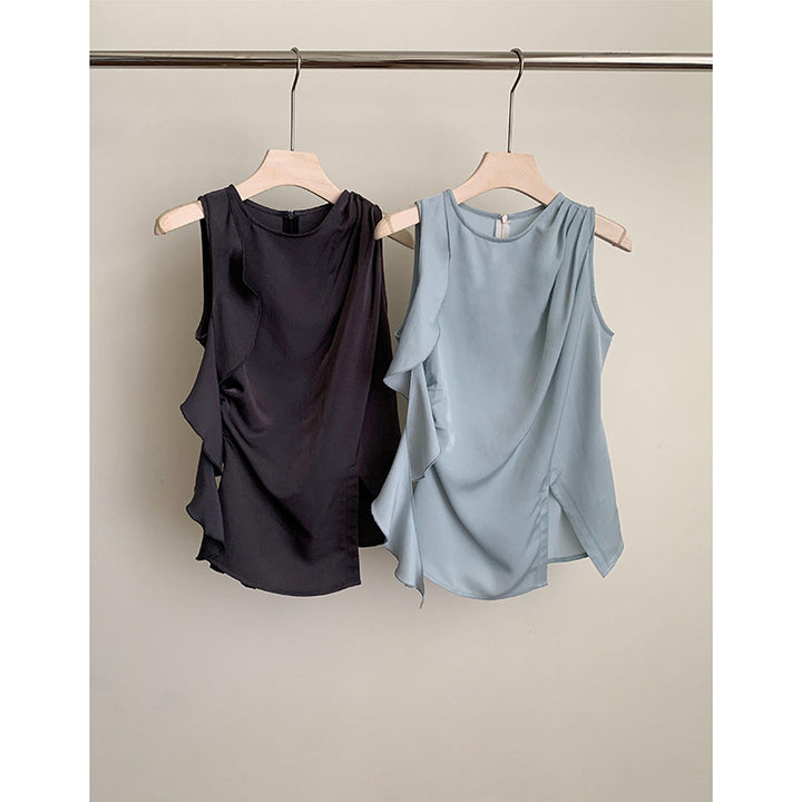 Dame ærmeløs top med asymmetrisk flæserdesign Stilla