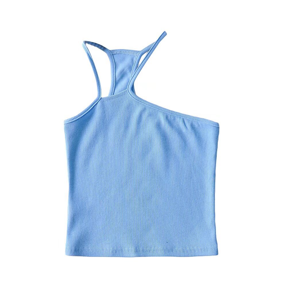 Dame asymmetrisk spaghetti-strop top med smart rippet design og sporty snit Stilla