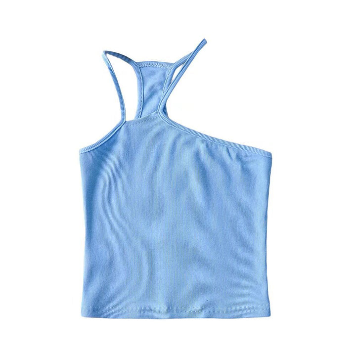 Dame asymmetrisk spaghetti-strop top med smart rippet design og sporty snit Stilla