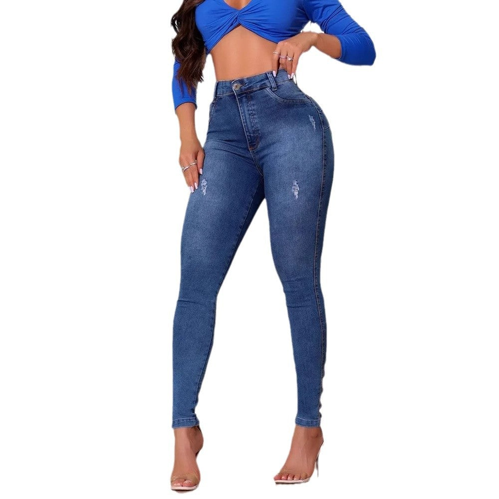 Damer High-Waist Jeans med unikke knapdetaljer og tætsiddende pasform Stilla