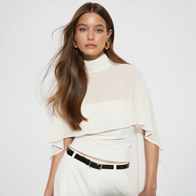 Dame elegant top med transparente vingeærmer Skovae