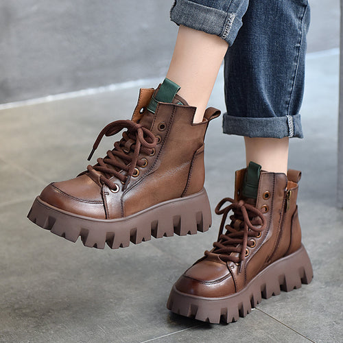 Dame Chunky Snørebånd Støvler med tyk Platform Såle og Fashionabelt Design Stilla