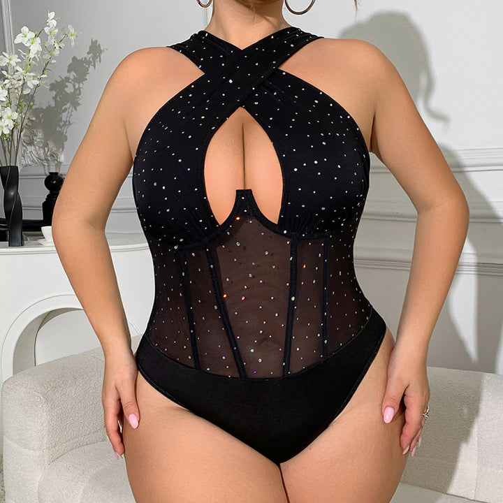 Dame bodysuit med glitrende design og dyb V-udskæring Stilla