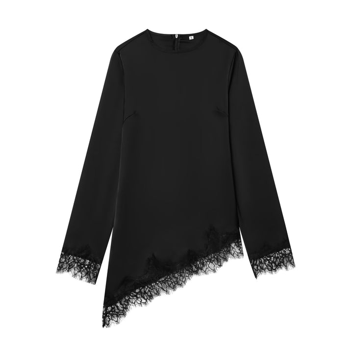 Dame asymmetrisk bluse shirt med spidsudsmykning Skovae