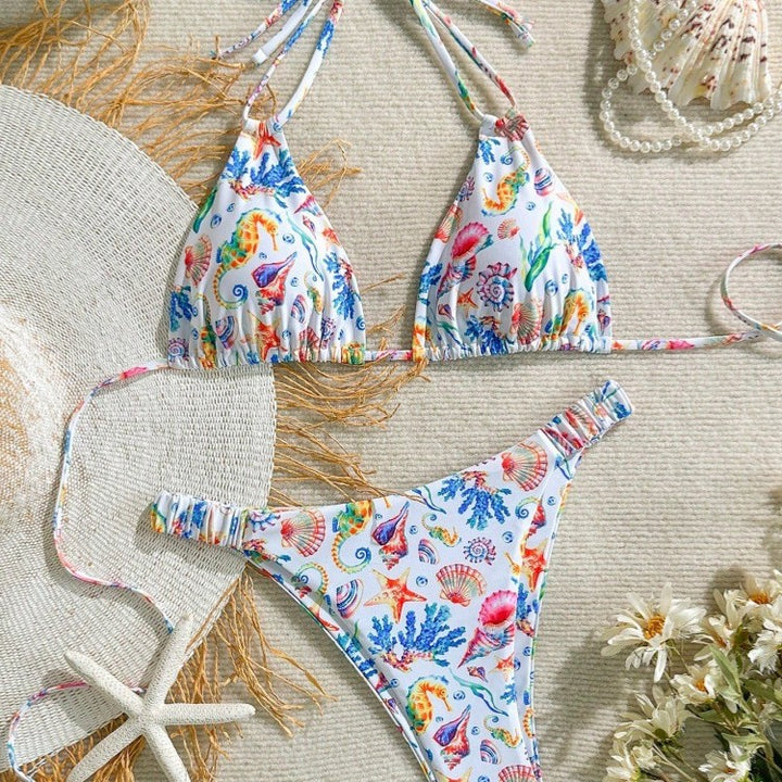 Dame bikini-sæt med farverigt undervandsmotiv og justerbare stropper Skovae