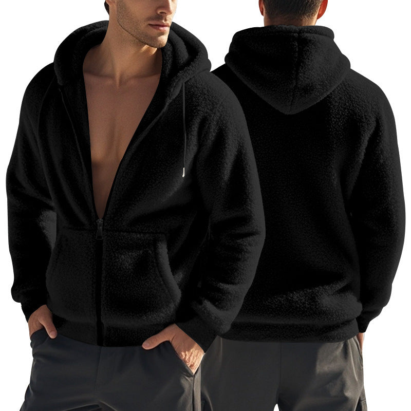 Herre hyggelig fleece-hoodie med praktiske sidelommer og justerbar snøre Stilla
