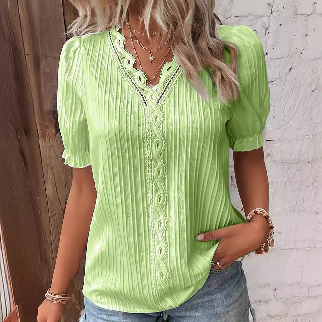 Dame Trendy Bluse med struktur og romantiske spidsdetaljer Stilla