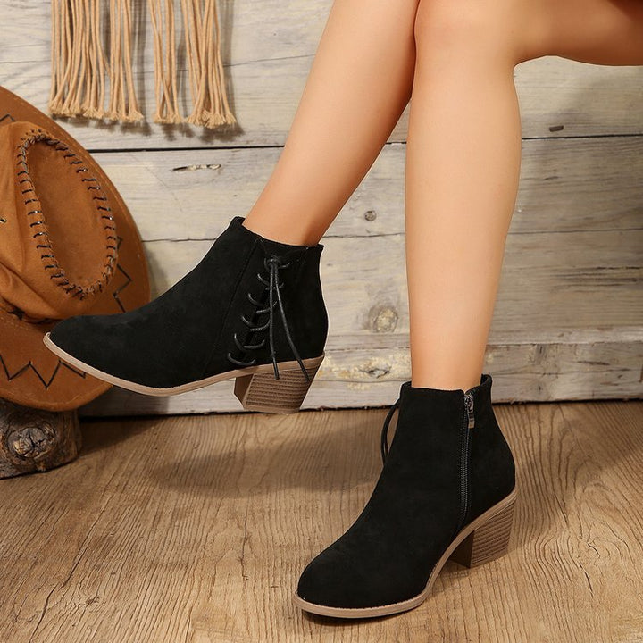 Dame Ankle Boots med trendy snørre- og lynlåsdesign Stilla