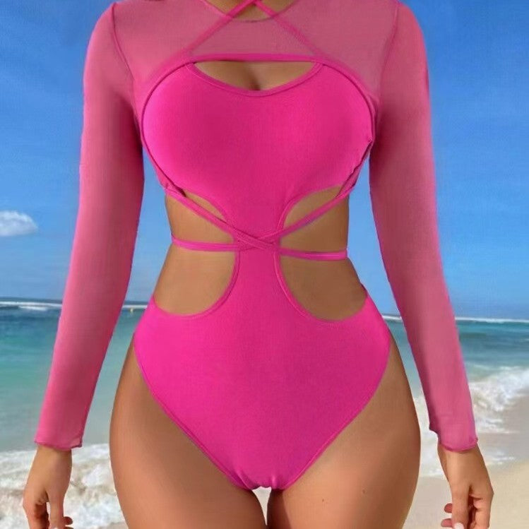 Dame bikini sæt med gennemsigtigt top og innovativt snit Skovae