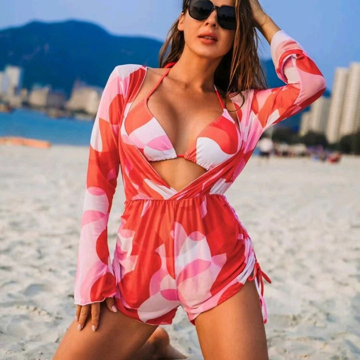 Femme Farverig Print Badedragt og Bikini Sæt Stilla