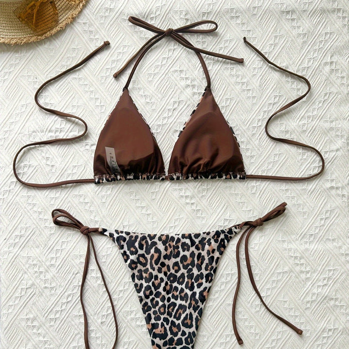 Dame Triangel-Bikini-Sæt med justerbare bånd og trendy leopardmønster Stilla