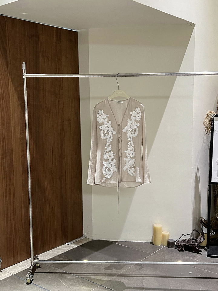 Dame elegant og kunstnerisk broderet bluse Stilla