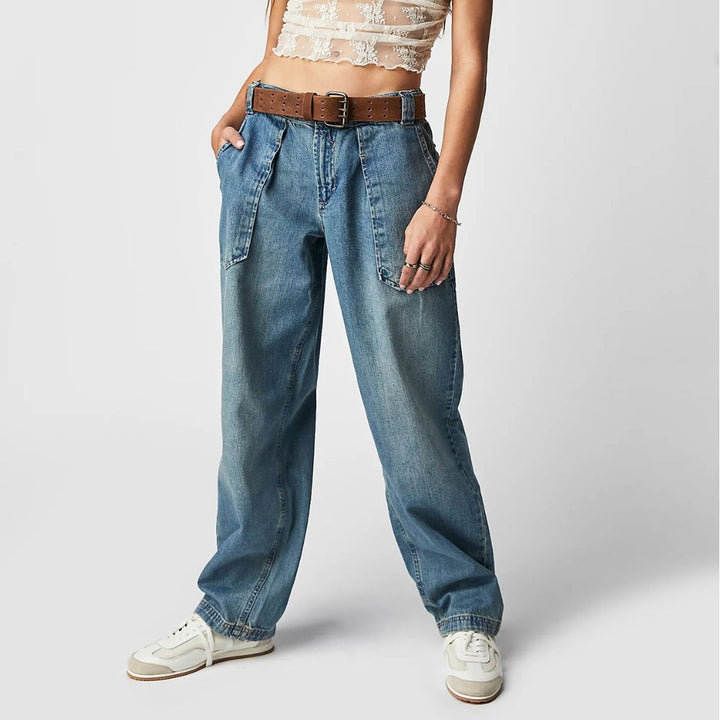 Dame brede Cargo-Jeans med unikke lommer og afslappet pasform Skovae