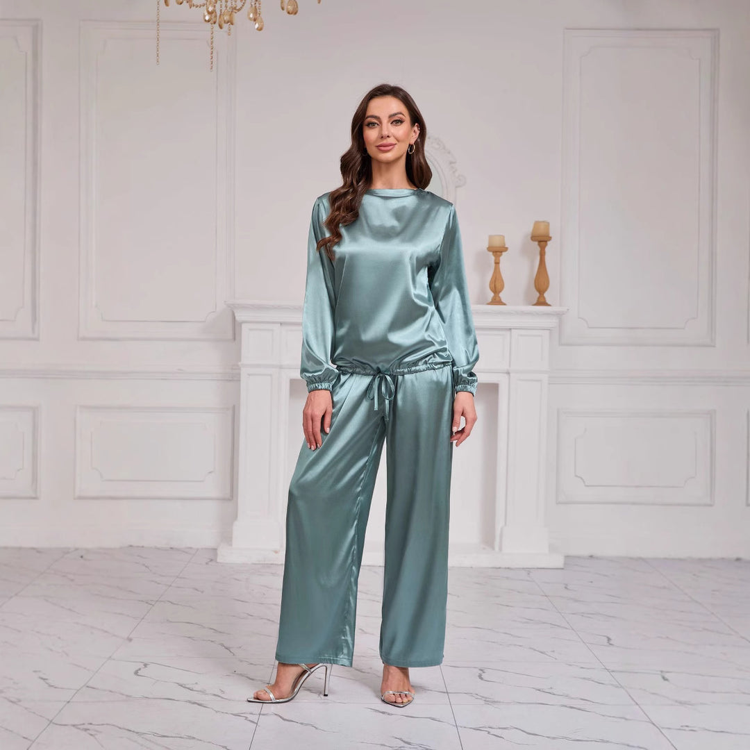 Dame Elegant Satin-Loungewear-Sæt med løs pasform Stilla