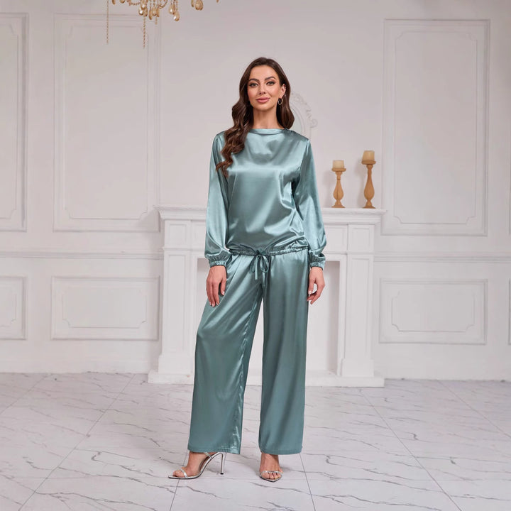 Dame Elegant Satin-Loungewear-Sæt med løs pasform Stilla