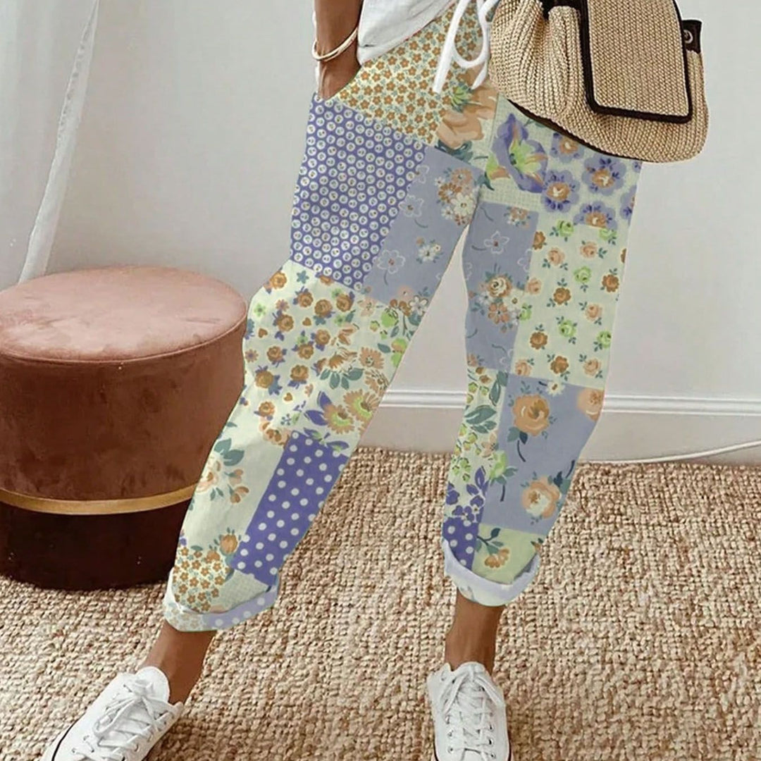 Dame Patchwork Blomster Joggingbukser Stilla