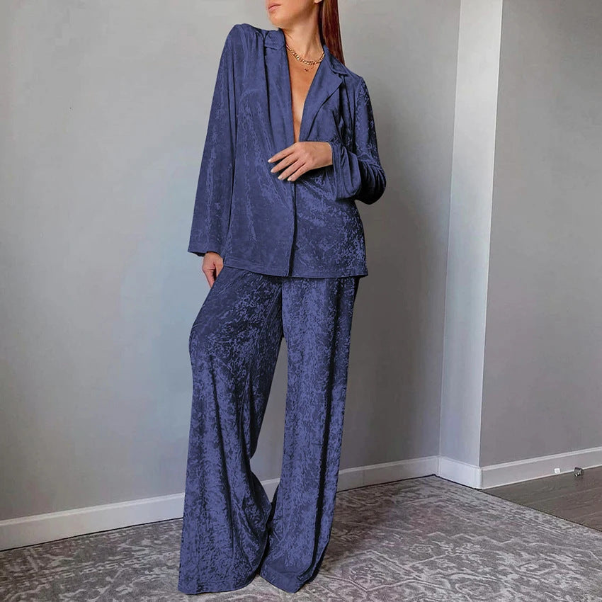Dame luksuriøst velour loungewear sæt med bred pasform Stilla