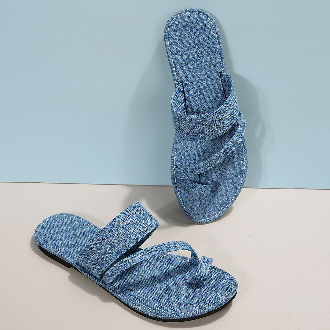 Dame Denim Tåsplit Sandaler med krydset rem og anatomisk fodseng Stilla