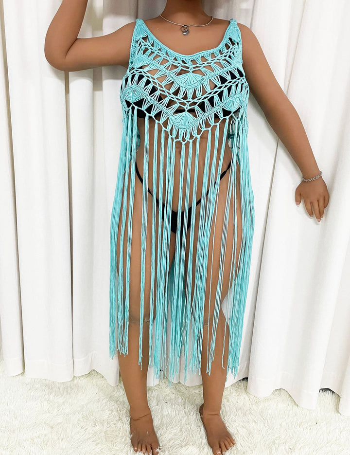 Dame Strandponcho med frynser Skovae
